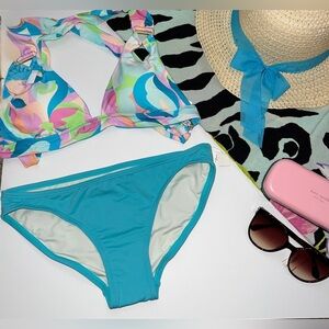 NWT Women’s Colorful Bikini Set with Teal Bottoms